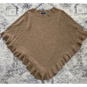 Karen Scott Womens Ruffled Knit Poncho Sweater Size Small Medium Beige Brown